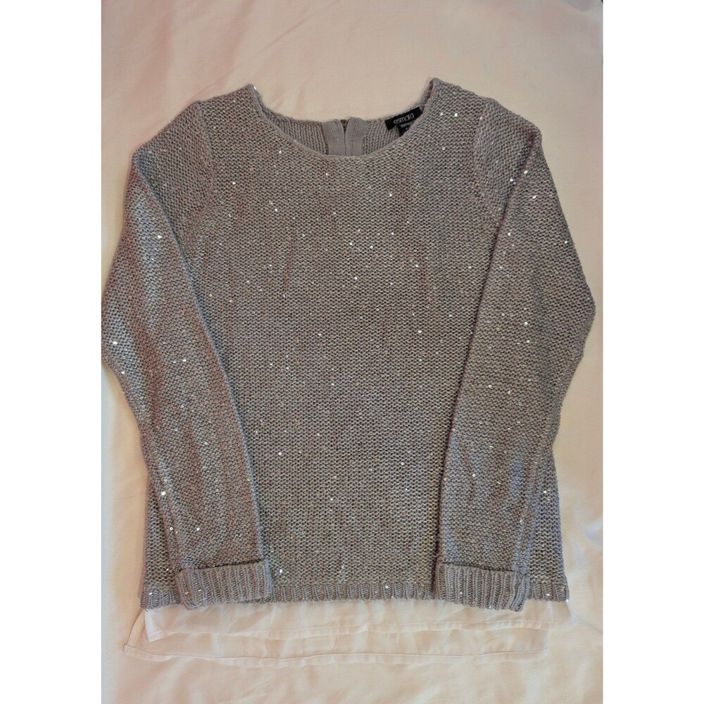Women's Esmara Knit Glitter Crew Neck Sweater Gray Small 4/6